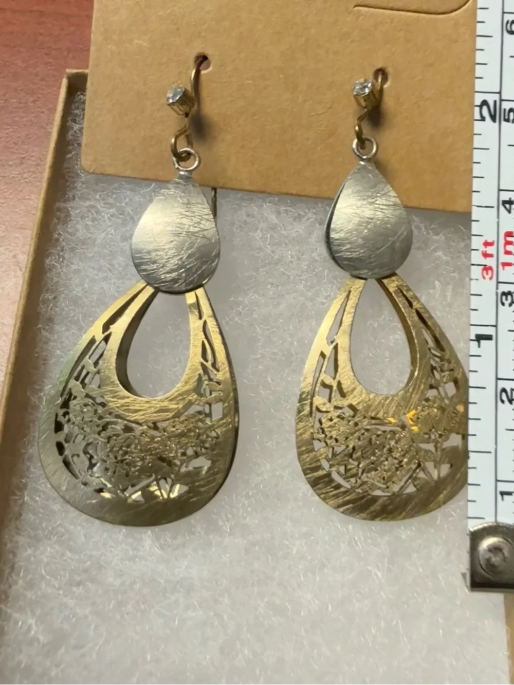 Gold-Tone Filigree Teardrop Dangle Earrings